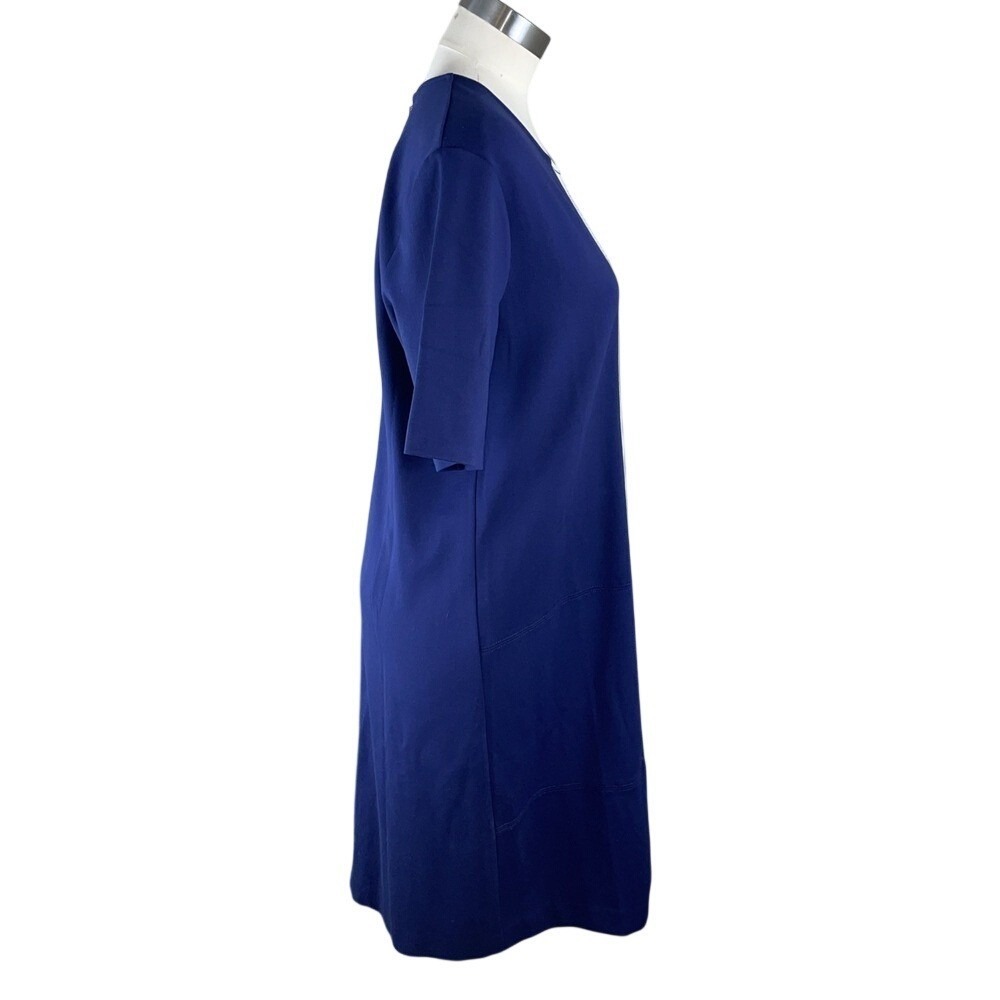 Joan Vass Colorblock Knit Shift Dress Navy White Lime Pocket NWT L - Picture 3 of 9